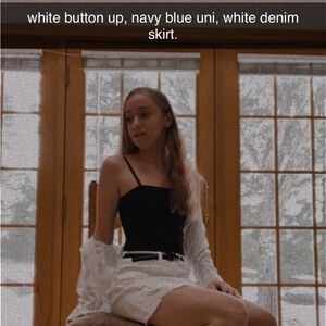 Black Striped Top with White Skirt and blouse